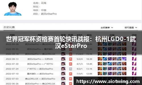 世界冠军杯资格赛首轮快讯战报：杭州LGD0-1武汉eStarPro
